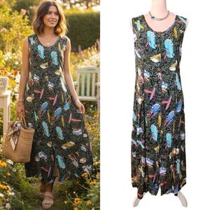 Vintage 90s RARE Hawaiian Classic Cars Printed Sleeveless Maxi Dress Large